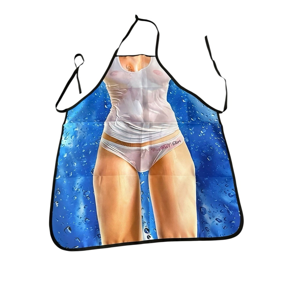 NEW novelty adult ONE SIZE apron full coverage funny SEXY WET LADY WOMEN WHITE